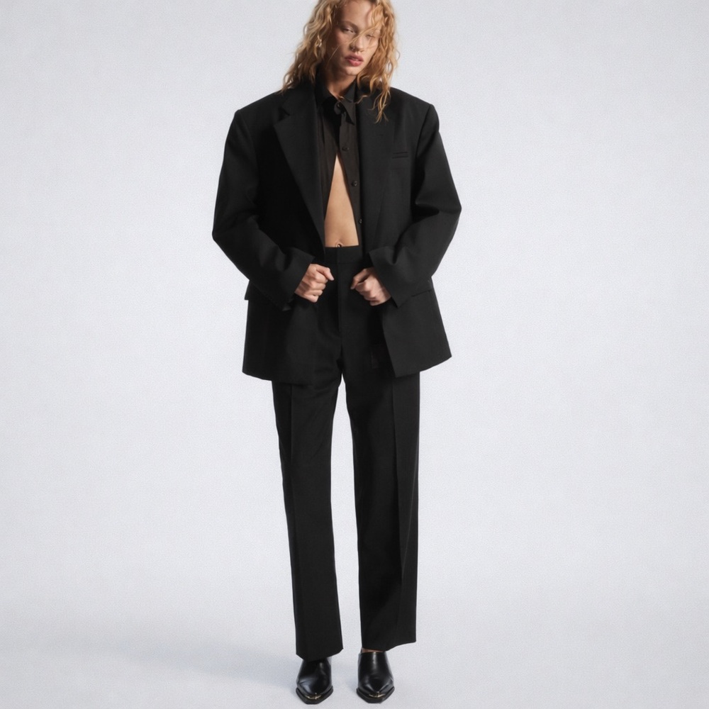 COS Black Wool Tapered Trousers – Elastic Waist, Tailored Fit | NWT